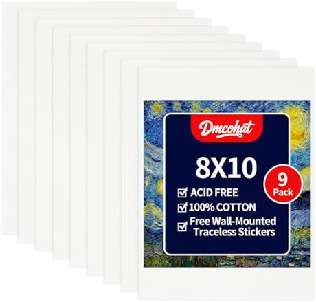 Canvas for Painting - 9 Pack 8x10 Painting Canvas Boards,Free Wall-Mounted Traceless Stickers,Durable Oil Painting Canvas,Suitable for painting supplies, acrylic, oil, watercolor, and tempera.