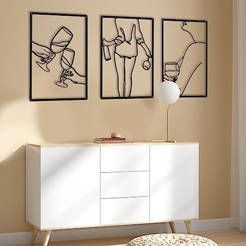CHENGU 3 Pieces Metal Minimalist Abstract Woman Wall Art Line Drawing Wall Art Decor Single Line Female Home Hanging for Kitchen Bathroom Living Room