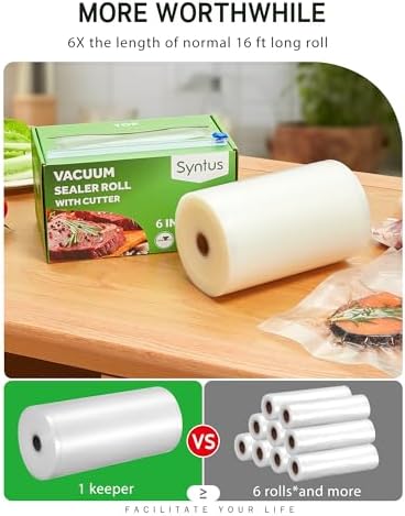 Syntus 6" x 100' Vacuum Sealer Bags Rolls Keeper with Cutter Dispenser