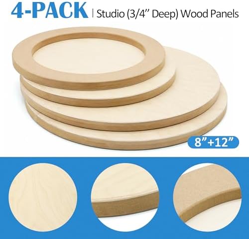 Falling in Art 4 Pack 8'' &12'' Unfinished Round Birch Wood Panels