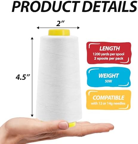 Mandala Crafts Black White Mercerized Cotton Thread for Sewing Quilting