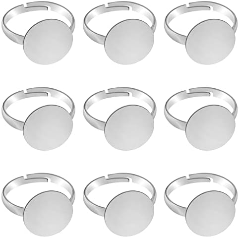 TOAOB 60pcs Blank Rings Silver Plated Adjustable Flat Rings with Blank Base Jewelry Findings