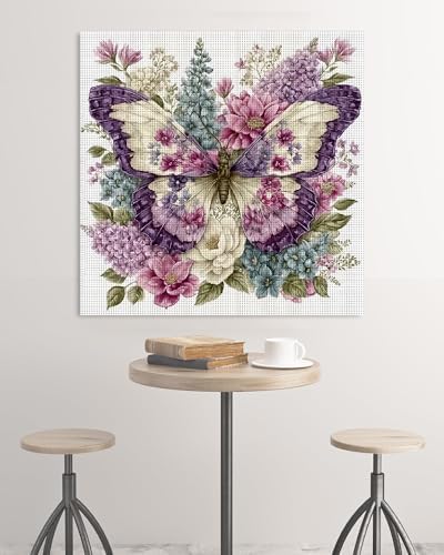 askkqtx Butterfly Stamped Cross Stitch Kits for Adults 14x14 Inch