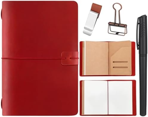 Thenshop Leather Travel Notebook 3 Inserts,Wine Red,A5 Size
