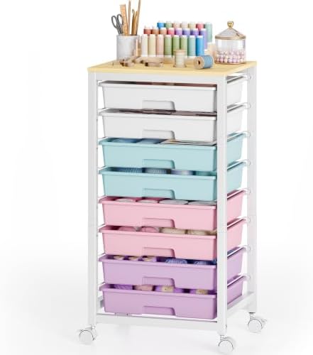 SYKIARIOL Rolling Storage Cart with Drawers, 8 Drawers Cart, Ice Cream | Utility Cart With Drawers,Rolling Storage Cart for Living Room,Classroom,Bedroom,Bathroom,Dorm,Office, Ice Cream