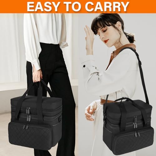 Double Layer Sewing Organizer Bag with Shoulder Strap, Black