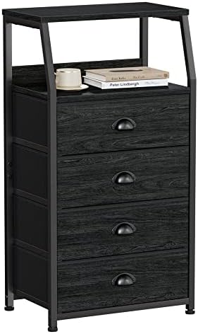 Furnulem Dorm Tall Nightstand, Small Dresser for Bedroom with Fabric Drawer