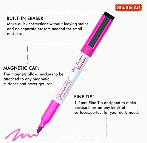 Dry Erase Markers, Shuttle Art 60 Bulk Pack 15 Colors Magnetic Whiteboard Markers with Erase, Fine Point Dry Erase Markers Perfect for Writing on Whiteboards, Glass, Mirror for School Office Home