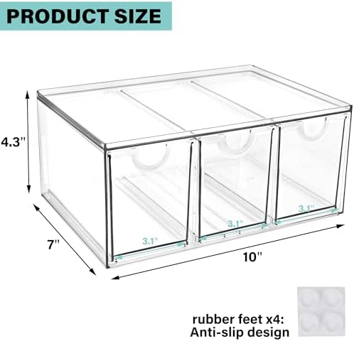 Prsildan Acrylic Makeup Organizer Stackable Storage Drawers with 3 Drawers for Office Desk Vanity Craft Room Clear Drawer Organizers for Hair Accessories Art Supplies Cosmetics Modular System