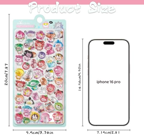 Kawaii Cartoon Animal Stickers - 3D Gel Puffy Sticker Pack, Cute Waterproof Decals for Water Bottle Laptop Skateboard Phone, Scrapbooking Supplies, Teacher Rewards DIY Crafts & Gift Decorations