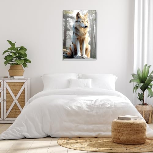 Bowetile Framed Wolf Paint by Numbers Kit for Adults, Adults' Paint-by-Number Kits on Canvas, Painting by Numbers Animal, Acrylic Animals Number Painting for Home Wall Decor, 8x12in