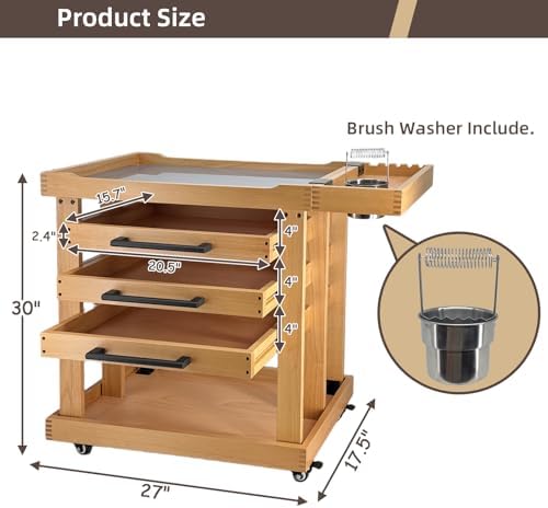 Art Supplies Storage 5-Tier Cart, Beech Wood Rolling Cart
