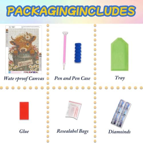 Lophomie Diamond Art Kits for Adults, 5D Cow Diamond Painting Kits 12x16 in
