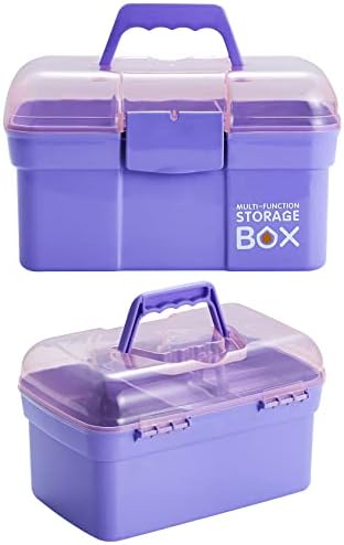 Kinsorcai 11'' Plastic Box Organizer with Removable Tray, Sewing Box Organizer (Purple)