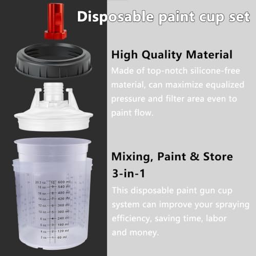 HVLP Spray Gun with 3 Nozzles & 10pcs 20oz Disposable Paint Cups for Auto
