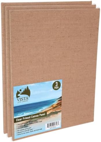 Vista Jute Clear-Primed Canvas Panels - 9"x12", 3 Pack - Blank Canvas for Traditional Oils, Eco Friendly, 100% Jute, Double Primed, Extra Coarse Texture, Ideal for Dry Brush and Impasto Techniques