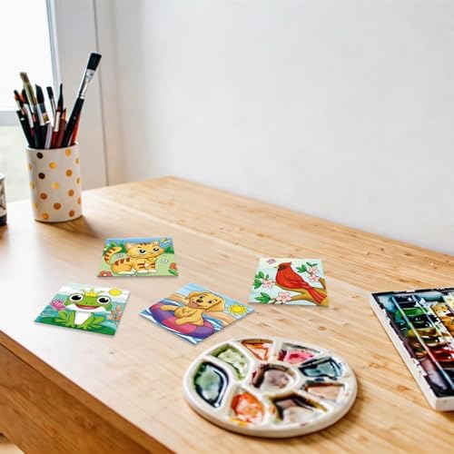 Anseal 12 Packs Pre Drawn Canvas to Paint, 4" X 4" Animal Pre-Printed Canvas Paint Party, Stretched Outline Painting Boards for Beginners, Party Favor