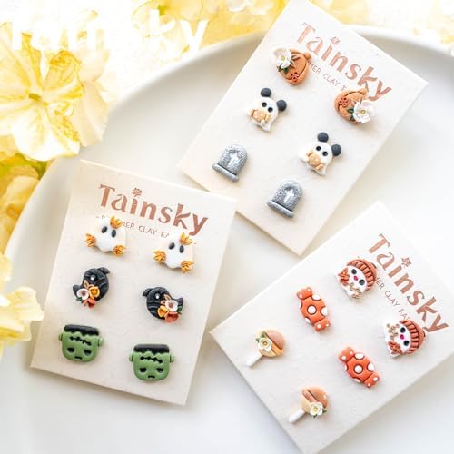 Tainsky Halloween Studs Polymer Clay Cutters, 22 Shapes Halloween Studs Clay Earrings Cutters for Clay Jewelry (C)