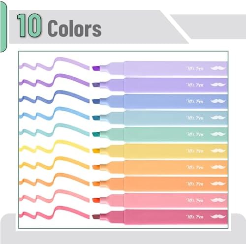 Mr. Pen- Aesthetic Highlighters No Bleed, 10 Pack, Assorted Colors | Chisel Tip, Cute Highlighters Assorted Colors for Journaling, Highlighting, Underlining, Fast Dry, Back to School Supplies