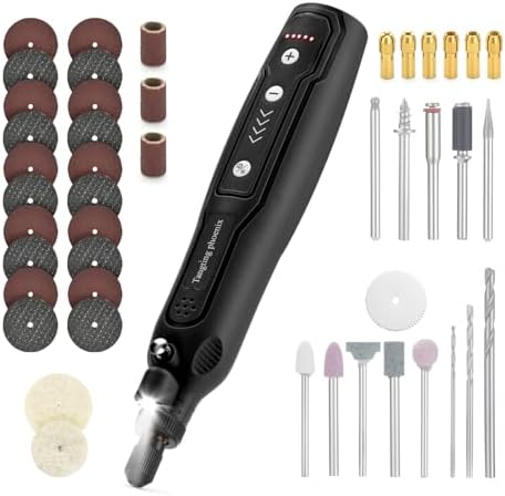 Tangting 45-Pc Cordless Rotary Tool, Rechargeable, 5-Speed & LED(Black)