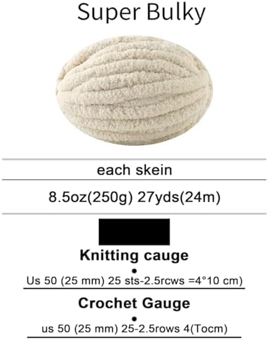 Chunky Yarn for Hand Knitting, No7 Thick Yarn, 250Grams 32Yards, Pack of 4, Perfect for Knitters and Crafters (Beige)