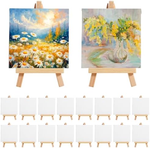 Motimind 36 Pcs 4 x 4 Mini Canvas and 6" Easel Set Bulk for Paint Party