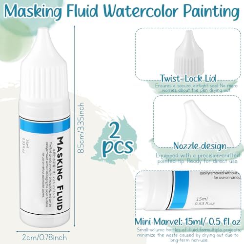 Feifeiya 2 Pcs Masking Fluid for Watercolor Painting, 15ml Capacity, White