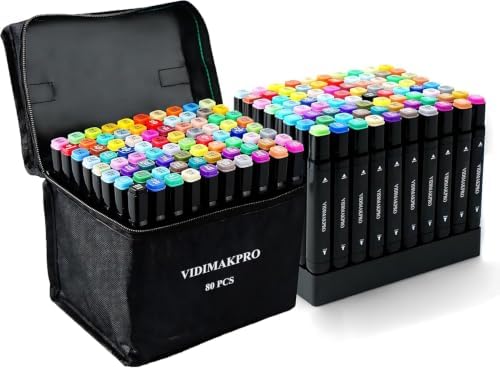 Alcohol Markers 80 Colors with Base Dual Tip Art Drawing Markers for Kids Students and Adults Comics Sketching Illustration - Refillable