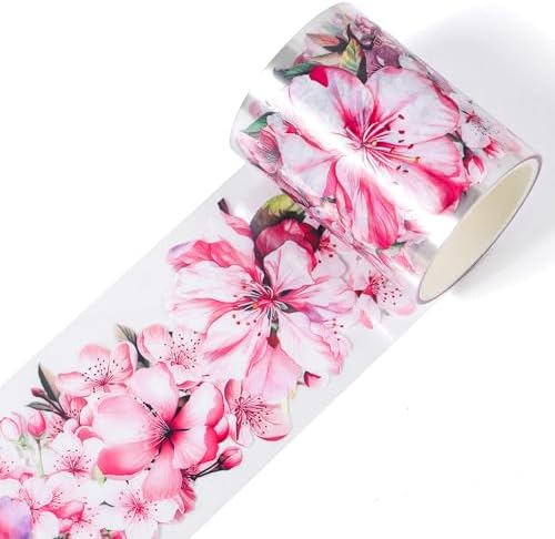 Sitsink PET Tape for Journal Scrapbooking - Pink Flower Cherry Junk Journal Tape for Scrapbooking Decor, Phone Case Notebook Card Crafts