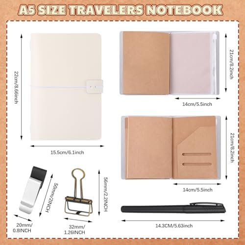 Thenshop Leather Travel Notebook 3 Inserts,White,A5 Size