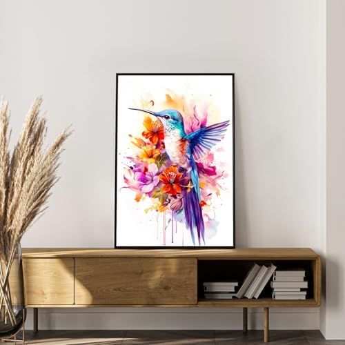 Okarina Framed Paint by Numbers Kit for Adults, Hummingbird Decor 8x12 Inch