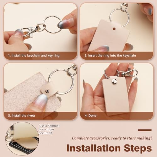 20Pcs Leather Keychain Making Kit, Keychains Blanks with Key Ring, Rivets