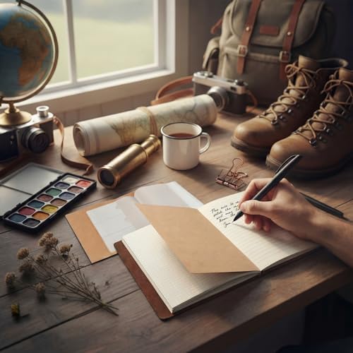 Thenshop Leather Travel Notebook 3 Inserts,Coffee Color,A5 Size