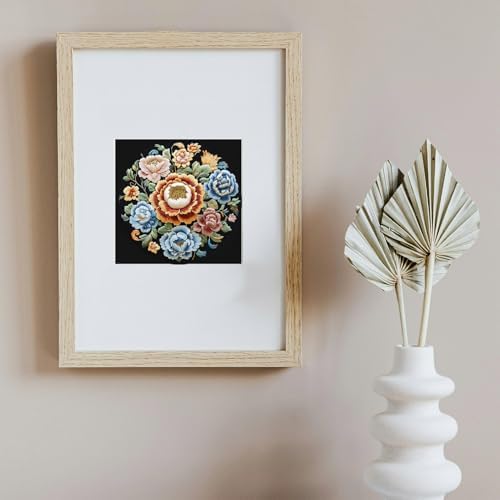 FONNUY Floral Embroidery Kit, Cross Stitch Kits for Beginners, Handmade Crafts with Printed Patterns for Beginner Adults, Easy to Follow Color Thread Needlework, 8'' Hoop (Petals Unfurling)