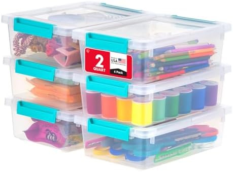 IRIS USA Storage Bins with Lids |Made in USA| 2 Qt - (6-Pack) - Clear