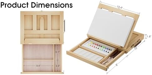 LUCYCAZ Art Easel for Painting,Pine-Wood Portable Easel Stand for Kids | Tabletop Painting Easel Set for Artists with Canvas, Acrylic Paints, Brushes, Palette and Palette Knives for Adults Beginners