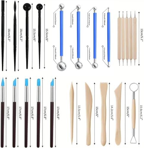 24Pcs Clay Sculpting Tool Set, Polymer Clay Kit with Ball Stylus Pens, Silicone Sculpting Brushes, Wooden Carving Tools & Smoothing Sponge, Professional Pottery Modeling Tools for Ceramic& DIY Crafts