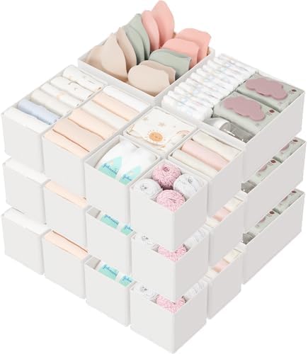 Criusia Drawer Organizers 18-Piece Set, Dresser Organizer for Baby Clothes, Foldable Closet Storage & Drawer Dividers for Underwear, Socks, Nursery (White)