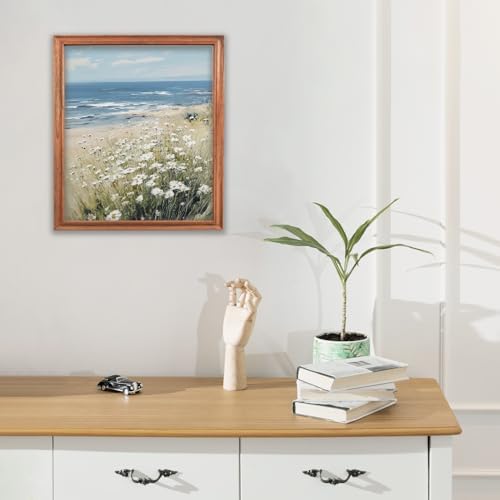RLTXBUK Coastal Beach Diamond Art Kits, Beach House Room Decor, Coastal Daisy Floral Seaside Landscape Gem Diamond Painting Art Kits for Adults Kids Beginners, 9.8x11.8 Inch