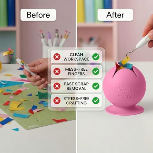 iVyne Berry Suctioned Vinyl Weeding Scrap Collector | Versatile Multi-Surface Suction & Anti-Spill Vinyl Scrap Collector w/ Soft and Flexible Silicone to Protect your Weeding Tools | Pink, 1 Pack