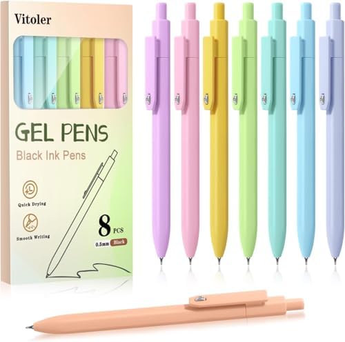 Vitoler Pens, 8 Pack 0.5mm Fine Point Cute Gel Pens with Fidget Quick Dry