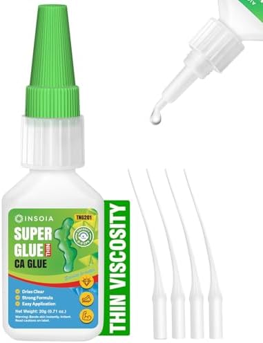 INSOIA Super Thin CA Glue, 20g, Strong Bond, with Precision Tips