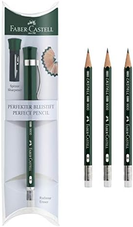 Faber-Castell Perfect Pencil Castell 9000 and 3 Count Refill - #2 Lead | Includes Sharpener, Protector, and Pencil Extender