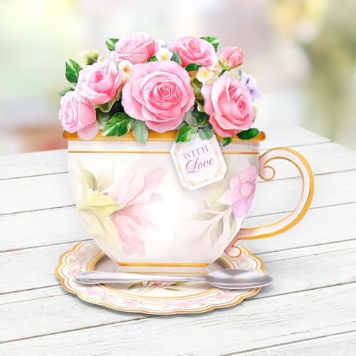 Katy Sue Teacup Bouquet Card Making Kit – Make 8 Freestanding Floral Teacup Easel Cards. Contains Shaped Cards, Die-Cut Decoupage, Adhesive Foam Pads, Envelopes & Instructions for Card Making Supplies