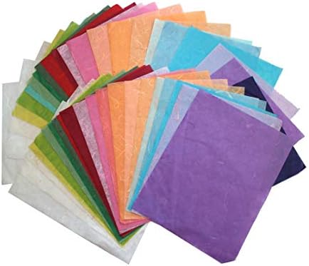 50 Sheets Handmade Mulberry Paper, Assorted Colors Natural Fiber Washi Paper for Card Making, Scrapbooking, Decoupage, Origami, DIY Crafts, and Wedding Invitations