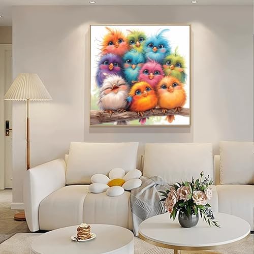 RYMILIE Birds Diamond Art Kits for Adults Diamond Painting Kit 12x16in | 5D Colorful Cute Birds Diamond Painting Kit for Beginners, DIY Full Round Drill Gem Art Crafts for Home Wall Decor Gift