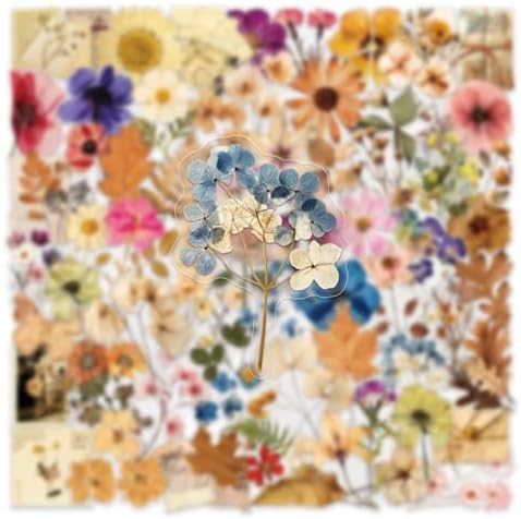 100PCS Transparent Flora Scrapbook Stickers, Vintage Aesthetic Flowers Sticker for Scrapbooks Travel Journal, Vinyl Waterproof for Water Bottles Laptop Phone Scrapbook Supplies DIY Crafts (Flower-AB)