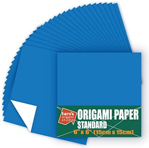 [Taro's Origami Studio] Standard 6 Inch One Sided Single Colors (Blue) 50 Sheets (All Same Color) Square Easy Fold Premium Japanese Paper for Beginner