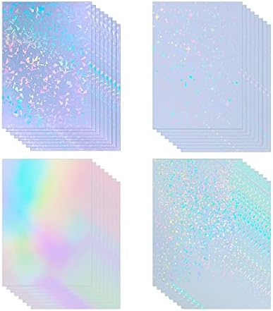 32 Sheets Holographic Sticker Paper Clear Laminating Sheets Adhesive Paper | Transparent Waterproof Rainbow Vinyl Sticker Paper A4 Size Holographic Laminate Sheets for DIY Crafts, with 4 Styles Mixed