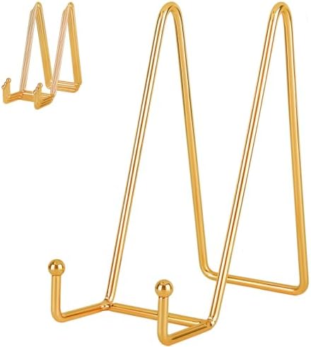 IBosins 5-Pack 8-Inch Plate Holder Display Stands Gold Metal Frame Stand